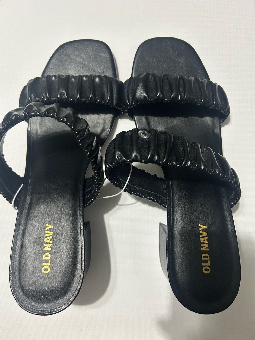 Old Navy Black Ruched Double-Strap Slide Heels